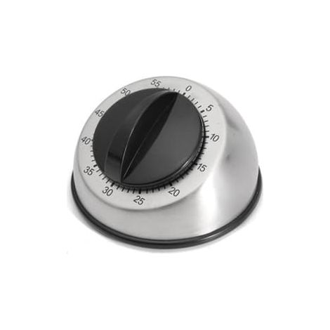 KLVGTIFS PU - Minuteur de cuisine mécanique Piao Quality, jusqu'à 60 minutes, sans pile, garantie 2 ans, acier inoxydable, noir/argent. (1/2)