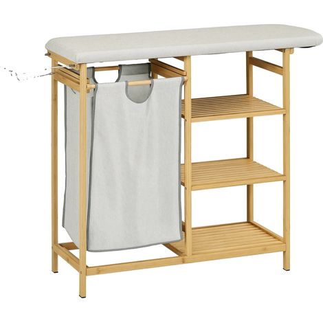 Cesto de ropa, material de bambú, solución de almacenamiento versátil, madera natural, 113 x 34 x 82 cm (1/5)