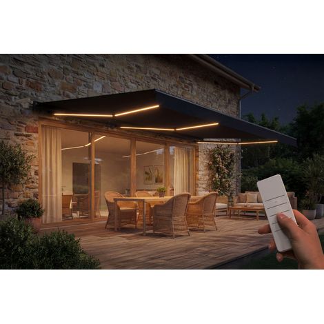 Toldo motorizado LED FAZZIO 6x3m semicofre, gris, tejido gris