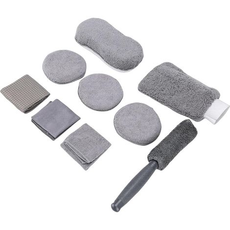 Kit de Nettoyage de Voiture 9 Pièces, Outils de Nettoyage en Fibres pour Le Lavage et l'entretien de la Voiture, Kit de Chiffon de Cirage pour Brosse à Pneus avec Serviette en Microfibre, (1/5)