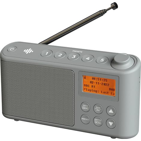 Radio Dab/Dab+ & FM, Alimentation Secteur et Batterie, Poste Radio Numérique Dab Portable avec Chargement USB pour 15 Heures de Lecture (Gris) (1/5)