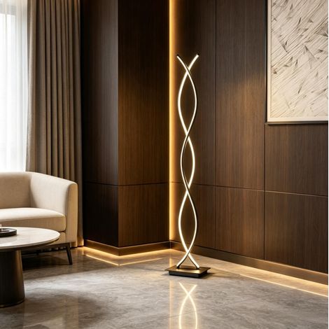 LED-Stehleuchte Doppelspirale 28 W Schwarz Aluminium und Acryl OKWISH (1/5)