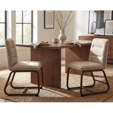 Esszimmerstühle 2er Set, moderne Küchenstühle mit Metallbeinen, Leinenpolster, Khaki (1/5)