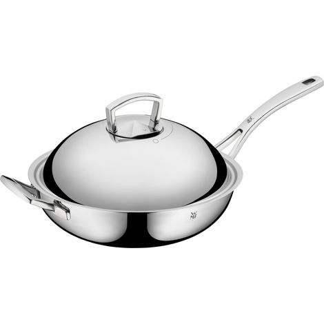 WMF 0753516040 Wok Multiply con Coperchio in Metallo, 32 cm, Acciaio Inox, Argento, 36 x 60 x 21 cm (1/5)