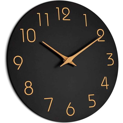 Horloge Murale Moderne 10 Pouces (25cm) Silencieuse - Mécanisme à Quartz sur Piles, Design Décoratif Ronde - Pour Bureau, Salle de Classe, école - Couleur Noir (Réf. F175539)