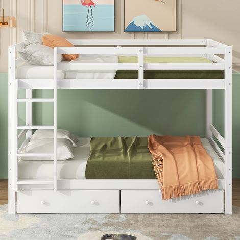 Lit 140x200 avec rangements en pin blanc HAVRYA (1/5)