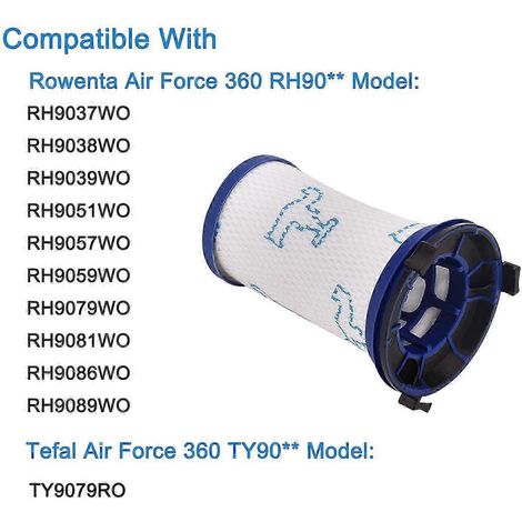 Ersatzfilter für Rowenta Air Force 360 RH9051WO, RH9057WO, RH9059WO, RH9081WO, RH9086WO und Tefal Air Force 360 Vacuum Clean SZRH