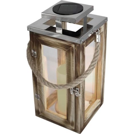 Lanterne lumineuse en bois solaire – Alimentation batterie lithium – Autonomie 8h – IP44 – Charge solaire 4-6h – Lumi Jardin (1/5)
