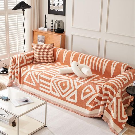Manta grande reversible de estilo bohemio para sofá de 1 a 4 plazas, decorativa, naranja, 180 x 300 cm. (1/5)