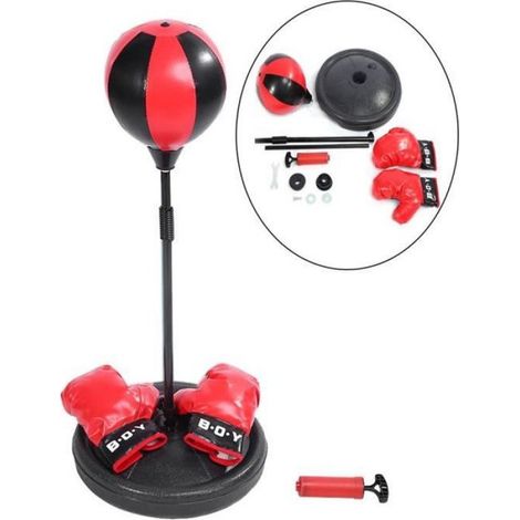 Punching Ball Enfant - Hauteur Réglable - Avec Gants et Pompe - Rouge - Mixte (1/4)