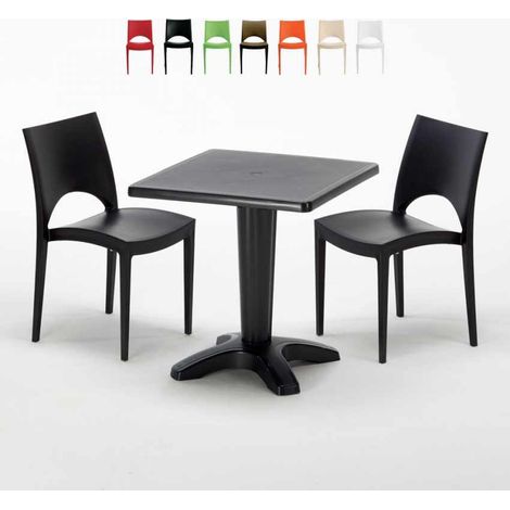 Grand Soleil – Ensemble table carrée noire 70x70cm avec 2 chaises Paris – Matériau Greenpol anti-UV – Certifié usage public – Design Made in Italy (1/5)