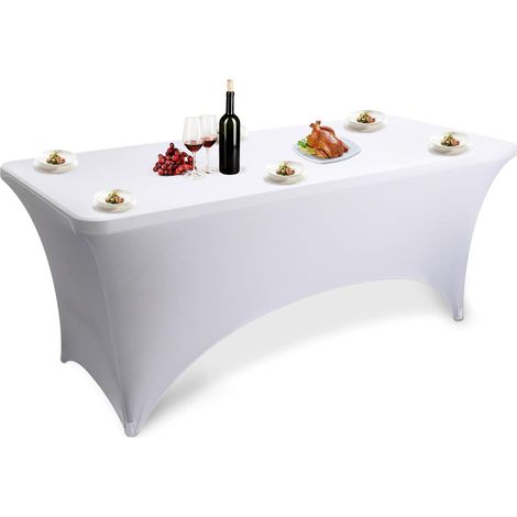 Nappe de Table Extensible 183x75x75cm, Lavable en Polyester, Housse Ajustable pour Banquet et Cocktail (Blanc)