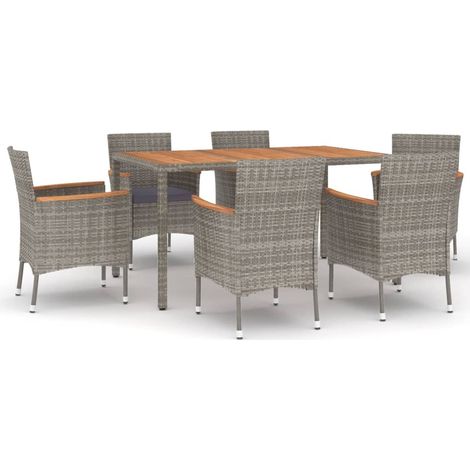vidaXL Set comedor jardín 7 pzas y cojines ratán sintético gris (1/5)