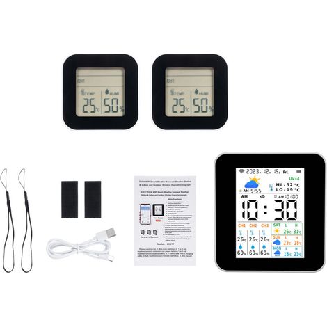 Tuya Indoor Thermometer Wireless Mechanical Station with 2 Humidity and Temperature Meters, Real-Time Forecast, Supports Monitor, and Alarm Date (1/5)