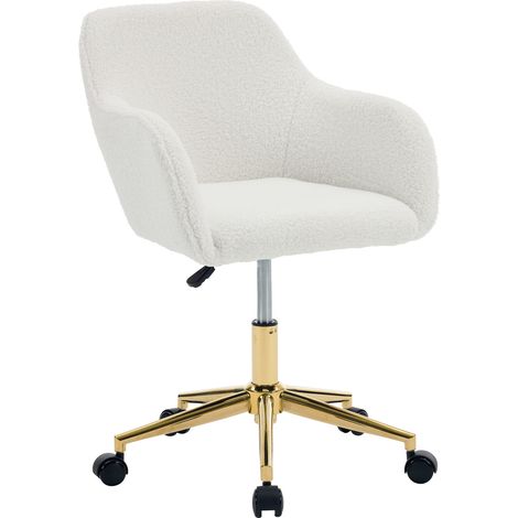 Sedia da ufficio girevole in tessuto teddy regolabile in altezza con base dorata avorio (1/5)