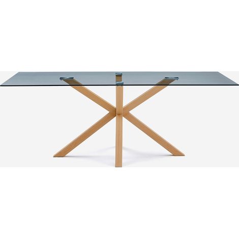 Tavolo di design in vetro e legno 200x100cm con gambe incrociate Horo