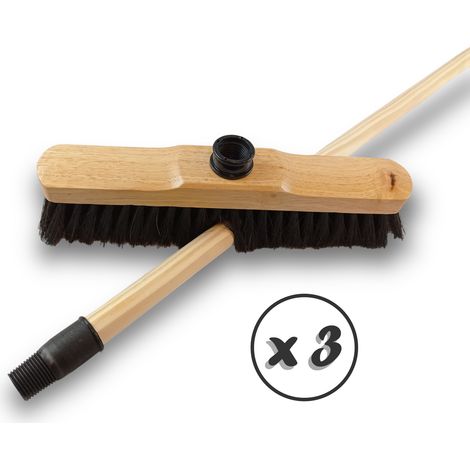 Balais ménage droit luxe Garnissage soie 50 mm - Lot de 3 - Avec manche - vernis naturel