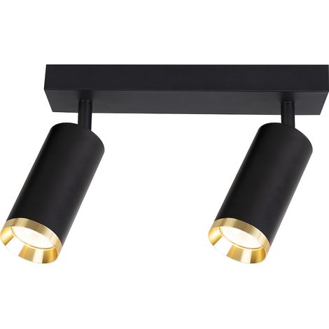 Plafoniera barra nera oro 2 faretti orientabili GU10 (1/5)