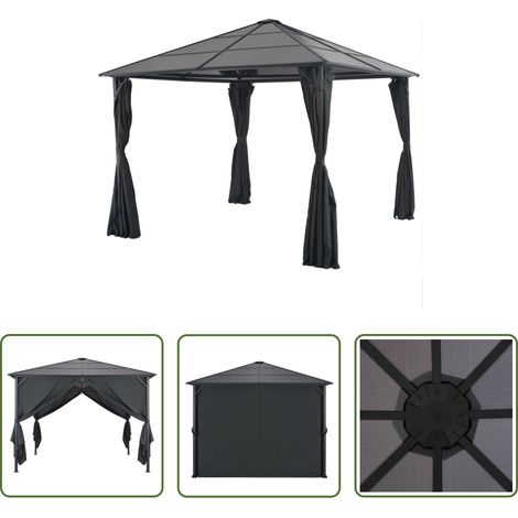 vidaXL Rideau extérieur - Tonnelle avec rideau Aluminium 3x3 m Noir (1/5)