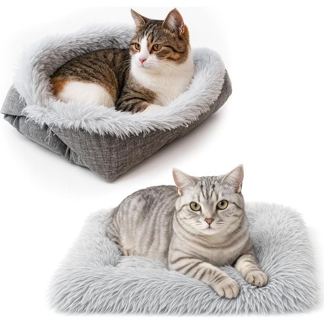 1 Lit Pour Chat 2 En 1 Lavable Coussin Moelleux Panier Chien Petit Animal Gris (1/5)