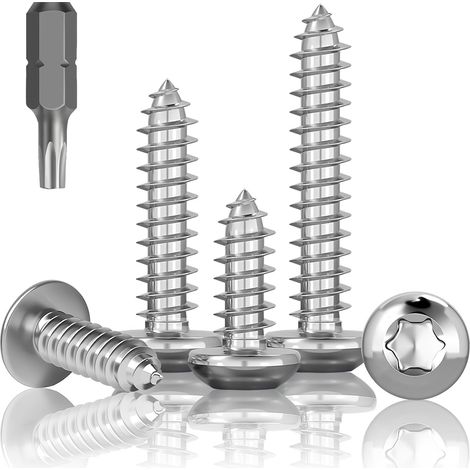 Lot de 70 vis à tôle en acier inoxydable, vis à tête bombée M4 x 35 mm, A2 V2A à tête plate Torx, vis à bois à tête ronde à filetage complet, vis autotaraudeuses en acier inoxydable avec embout (1/5)