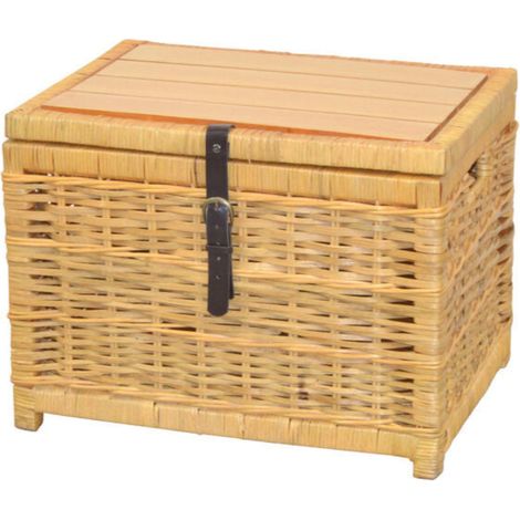 Table d'appoint coffre en bois salon table basse en rotin beige avec espace de rangement TABA05130