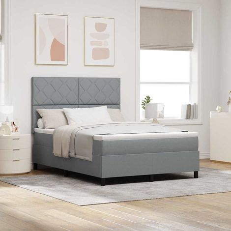Boxspringbett mit LED-Lichtleisten Hellgrau 140 x 200 cm Stoff vidaXL (1/5)