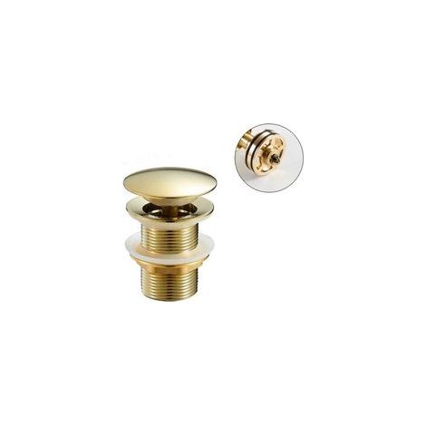 Desagüe automático universal de latón sin rebosadero para lavabos y fregaderos, color dorado. (1/4)