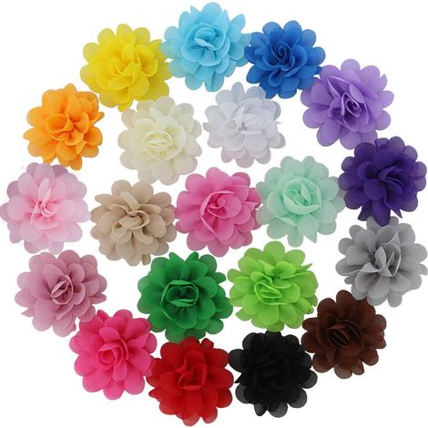 Lot de 20 pinces à cheveux, fleurs en mousseline 5cm, nœuds ruban, accessoires enfants filles, mariage quotidien (1/5)