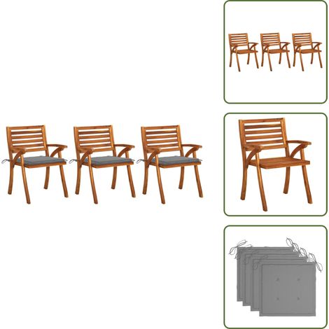 Chaises à manger de jardin avec coussins lot de 3 Acacia massif - Chaise De Jardin - Fauteuil De Jardin - Acacia Massif - Meubles De Jardin - Mobilier De Jardin (1/5)