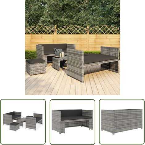Salon de jardin 5 pcs - Canapé de jardin - Ensembles de Meubles d'exterieur - avec coussins Résine tressée Gris Chic-360639 (1/5)
