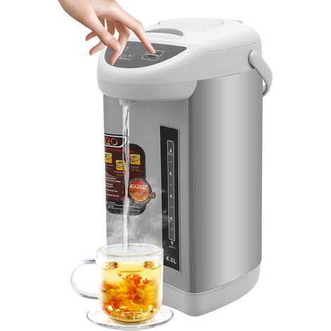 Distributeur d'eau chaude 4 l, bouilloire électrique et chauffe-eau, température de chauffage standard 90 °C, distributeur d'eau Thermopot idéal pour les cuisines de bureau et les buffets, gris (1/5)