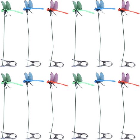 Pinces à linge libellule artificielles, pinces à linge pour poteau, concept naturel et organique, décoration de jardin libellule 3D pour pot de fleurs, pelouse, statue de maison, lot de 12 (1/5)