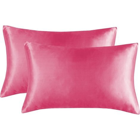 Ensemble de 2 taies d'oreiller Premium Rose intense — Taies en soie double face (Spécialement conçues pour le soin de la peau et des cheveux) — Lavables, design « Luxe léger » (50 x 66 cm) (1/5)