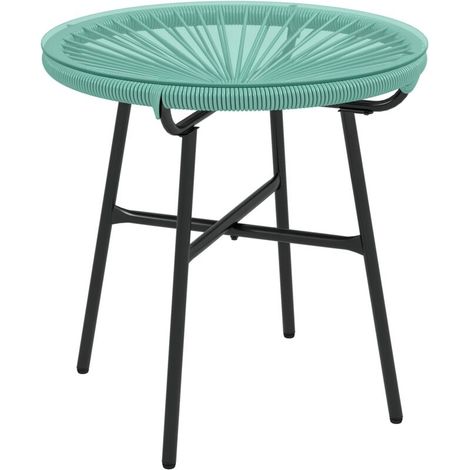 Table basse ronde de jardin en résine aspect rotin métal et plateau verre trempé Ø 50 x 50H cm (1/5)
