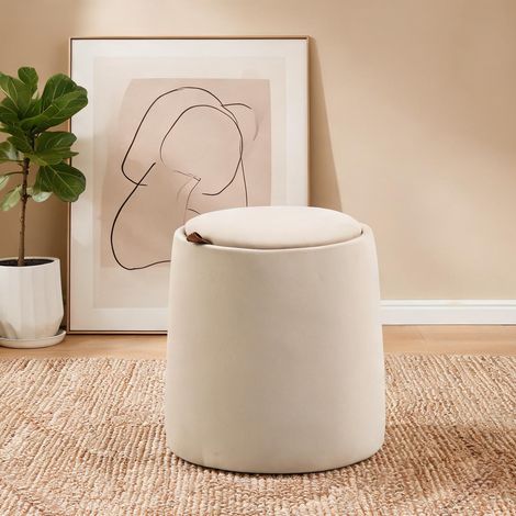 Pouf beige en polyester Kautschukholz 44 x 44 x 47,5 cm (1/5)