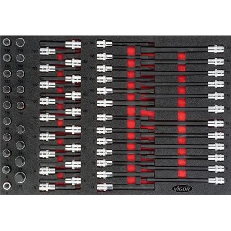 Vigor V4727 Juego de llaves 62 piezas con acabado metálico