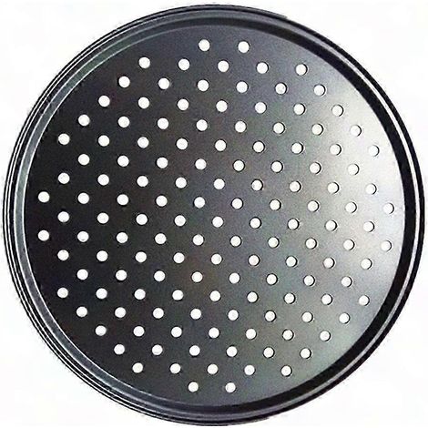 Schwarze, antihaftbeschichtete Pizzapfanne aus Kohlenstoffstahl (32 cm) mit Löchern – auch in den Größen 9, 10, 11 und 12 Zoll erhältlich vielseitiges Backblech und Kochgeschirr
