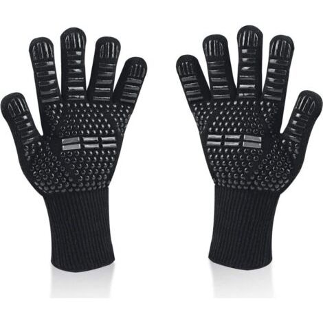 BUNTHAUS Gants de Barbecue, Universel Gants Four Anti Chaleur Jusqu'à 800°C, Antidérapants Silicone Ignifuge Gant Cuisine avec Protection de l'avant-Bras, pour BBQ, Cuisson au Four, Cheminée (Noir) (1/5)