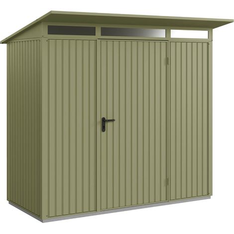 Hörmann Metall-Gerätehaus Berry Classic mit Pultdach Typ 1, 248 x 153 cm, schilfgrün, 3,8 m², 1-flüglige Tür (1/5)