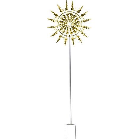 Einzigartige und magische Metall-Windmühle, Windturbine mit Metall-Gartenpfahl, Skulpturen, die sich mit dem Wind bewegen, kinetische Skulpturen, Terrasse, Rasengarten-Dekoration, goldene Windmühle