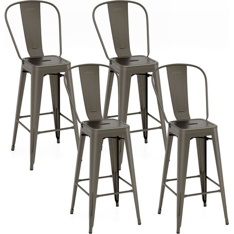 Lot de 4 tabourets de bar anthracite en métal empilables avec dossiers amovibles et pieds caoutchouc pour cuisine (1/5)