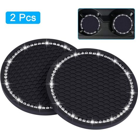Tapis porte-gobelets de voiture, lot de 2, en PVC antidérapant, noirs (diamètre 7 cm). Accessoires universels pour véhicule. (1/5)