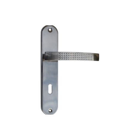 Quincadeco – Poignée de porte coulissante Elona clé – Aluminium finition nickel mat – Plaques rondes acier avec trou clé – Entraxe 195 mm