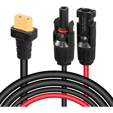 Câble d'extension adaptateur CERRXIAN 6FT avec prise solaire vers XT60, câble d'alimentation 14AWG XT60 vers panneau solaire pour batterie, camping-car, station d'énergie solaire portable (mâle)