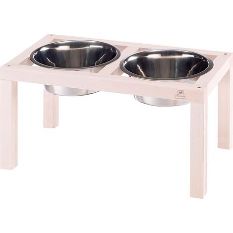 Ferplast DESCO WOOD Portaciotole in legno con ciotole in acciaio Inox per cani e gatti. Tre misure.. Variante 05 - Misure: 47.8 x 25.4 x h 25 cm - 3.6 L -