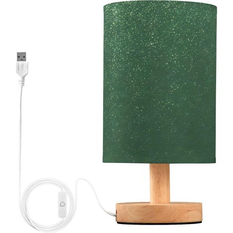 Yuiboo Lampe de bureau table nuit en toile jute vert foncé solide (1/5)