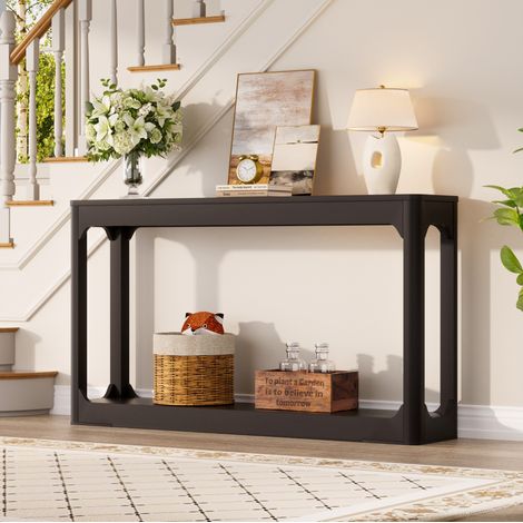 Console d'entrée 140x30x79 cm en MDF noir, avec rangement pour salon FloraGrace (1/5)