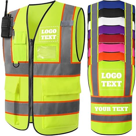 Gilet de Sécurité Personnalisé Gilet Réfléchissant Haute Visibilité pour Hommes et Femmes avec Logo Texte Poches Idéal pour Le Travail et La Construction XXL (1/3)