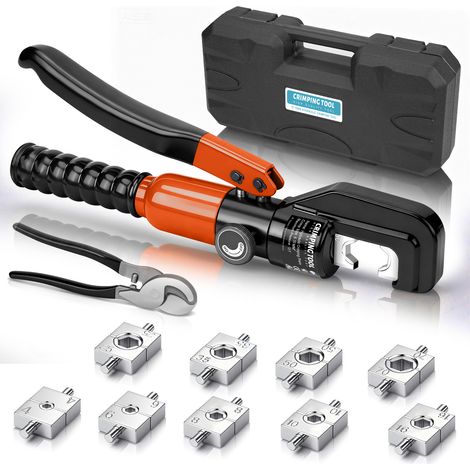 12T/120KN Pince à Sertir les Fils Hydraulique 4–70mm² avec 9 Inserts de Sertissage, Coupe-câble pour Maison, Industrie, Orange (1/5)